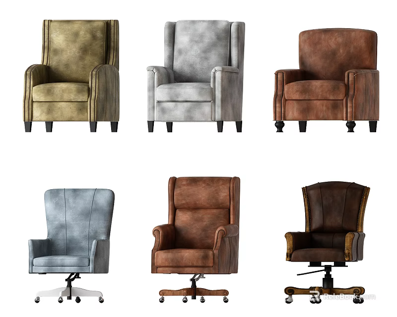 Stylish Single Sofa Collection Featuring Various Colors and Different Base Designs 3d model