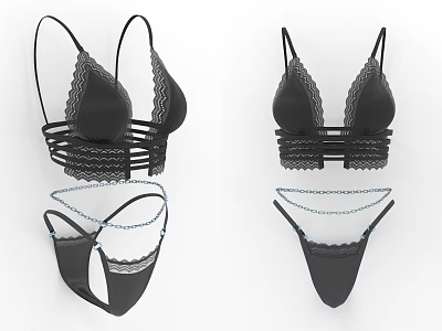 Black Women's Lingerie Set Featuring Lace Trim and Unique Stylish Strap Designs 3d model