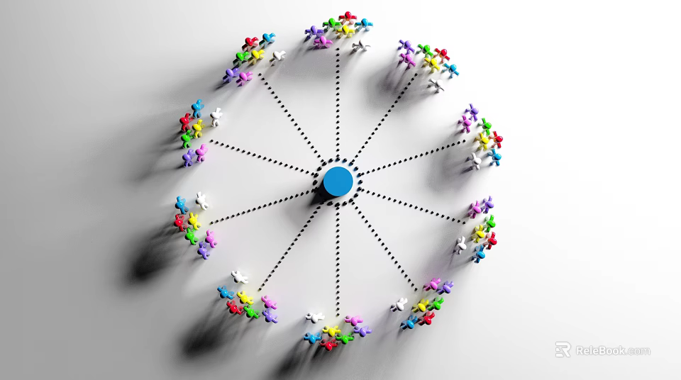 Business Equipment Network System With Central Control Hub And Colorful Device Nodes 3d model 