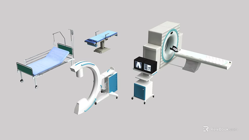 Essential Medical Devices Including Hospital Bed CT Scanner Examination Table and Cabinet 3d model 