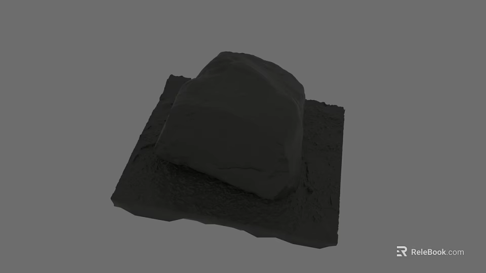 Rough Textured Natural Stone Placed On Solid Wooden Base Decorative 3d model 