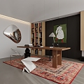 Modern Study Desk Chair Bookcase Carpet 3d model