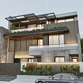 Modern Detached Villa With Large Glass Windows And Roof Terrace Greenery Design
