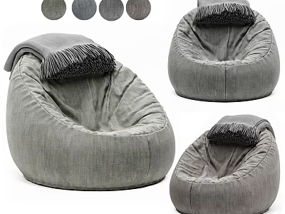 Gray Bean Bag Chair With Fringe Decor Soft Fabric And Multiple Views 3d model