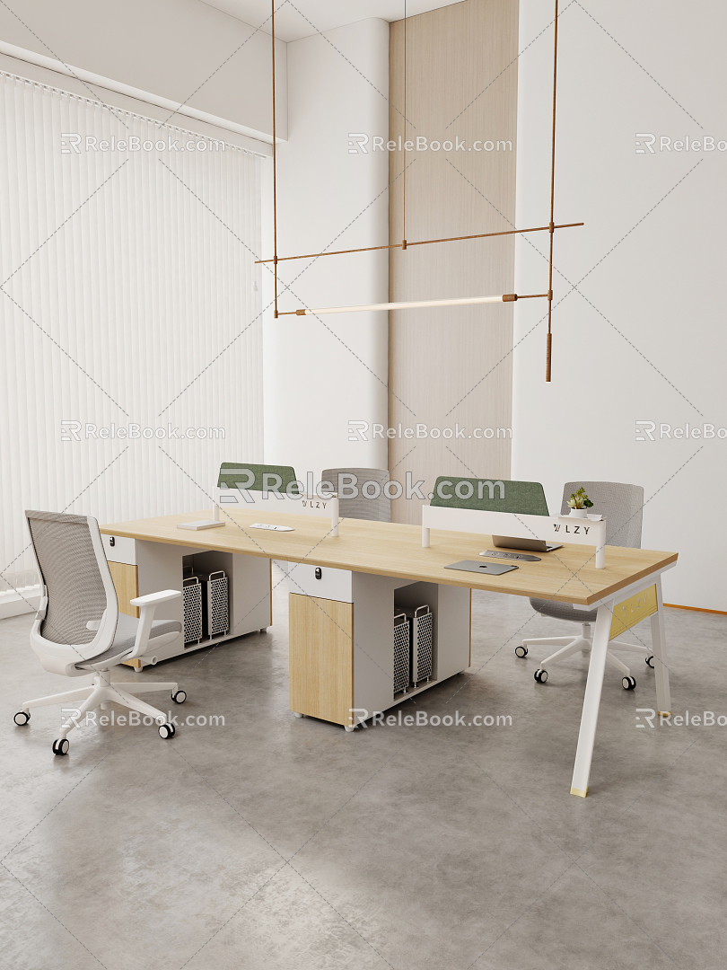 Light Luxury Office Space Staff Desk Desk for Four 3d model