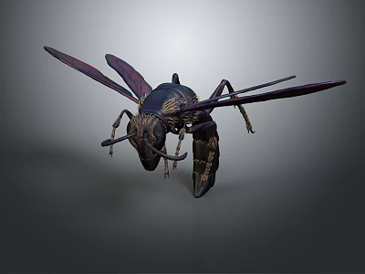 3D Rendered Wasp With Purple Wings And Black Body In Flight 3d model