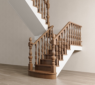 American Stairs Solid Wood Railing Stairs Corner Stairs Indoor Stairs Wooden Stairs 3d model