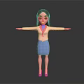 3D Cartoon Game and Movie Character Female in Pink Blazer Blue Skirt with Arms Outstretched 3d model