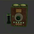 Vintage Wooden Telephone With Golden Handset Rotary Dial And Classic Design