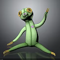 Children's Green Plush Toy with Yellow Eyes Pink Heart and Stretching Pose