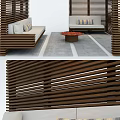 Outdoor Public Bench With Wooden Slatted Structure For Relaxation Space