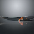Sleek Curved Knife With Shiny Metal Blade And Ornate Copper Handle On Dark Reflective Surface