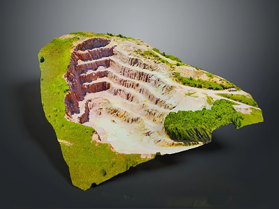Layered Natural Landscape With Green Vegetation And Rocky Terraced Formations 3d model