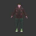 Human Character Wearing Gray Hoodie Cargo Pants White Gloves and Sneakers Standing on Dark Background
