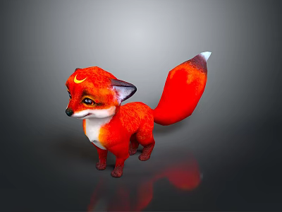 3D Red Fox Model With Yellow Moon Mark On Forehead And Fluffy Tail 3d model
