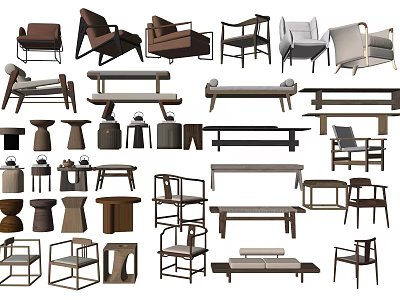 Elegant Modern Bed Bench Collection With Wooden Frames And Upholstered Seats Design 3d model