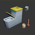 Colorful Bathroom Toilet Accessories with Yellow Lid Brush and Toilet Paper Roll