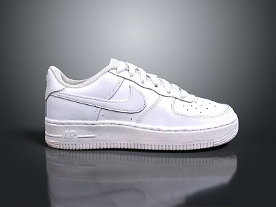 White Nike Air Force 1 Low Top Leather Sneakers With Classic Design And Sole 3d model