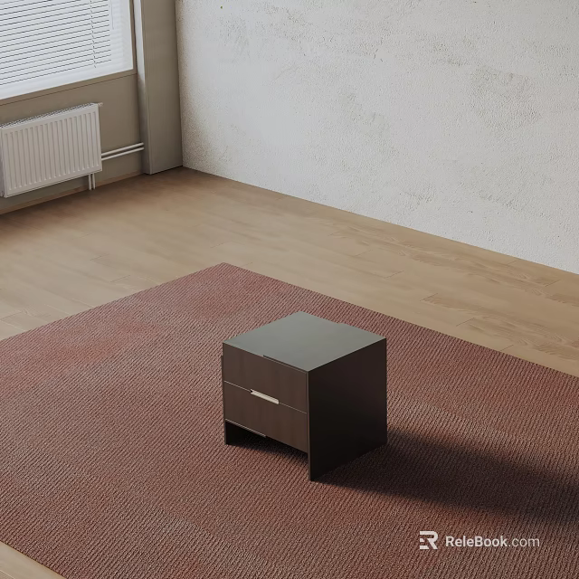Modern Dark Wooden Bedside Table With Drawer On Red Carpet And Light Wall 3d model 