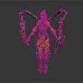 Futuristic Woman in Mechanical Armor with Multiple Cybernetic Arms and Weapons