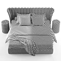 Modern Bedroom Bed With Red Headboard Gray Bedsheets Brown Pillows And Black Nightstands