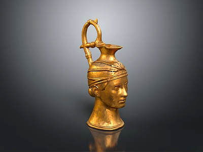 Intricate Golden Head Sculpture With Carved Facial Features Handle And Spout 3d model
