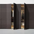 Modern Beige Wardrobe Design With Multiple Doors And Open Interior Storage Spaces 3d model