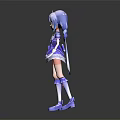 Anime Game Character With Light Blue Hair Frilly Blue White Dress And Knee High Socks