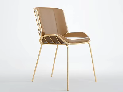Stylish Brown Leather Leisure Chair With Gold Metal Modern Frame Design 3d model