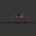 Red Ship Shaped Decorative Light With Blue White Striped Sail And Blue Wave Base