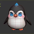 Cute Penguin Character With Blue Tuft Big Blue Eyes Pink Cheeks And Orange Feet