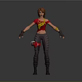 3D Female Character Model With Red Crop Top Yellow Graphic Black Pants And Wrist Guards