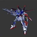Gundam Robot Figure With Red Blue White Armor Standing Pose And Gun Weapon