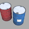 Two Red And Blue Storage Barrels With White Label For Home Use 3d model