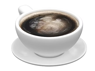 Hot Aromatic Coffee In White Ceramic Cup With Matching Saucer 3d model