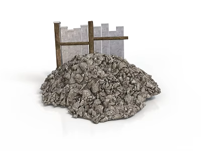 Realistic style rock and wooden fence rock stone gravel fence wooden fence medieval countryside natural landscape landform rough rock block 3d model