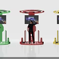 Colorful Digital Display Stands With Screens And People Interacting In Green Red Yellow