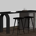 Modern Dark Bar Counter With Two Black Bar Stools And Decorative Panels 3d model