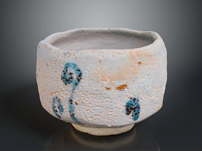 Handcrafted Ceramic Bowl With Grayish White Base Blue Spots And Rough Texture 3d model