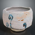 Handcrafted Ceramic Bowl With Grayish White Base Blue Spots And Rough Texture 3d model
