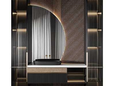 Elegant Modern Bathroom Ensemble With Round Mirror And Wall Mounted Vanity 3d model