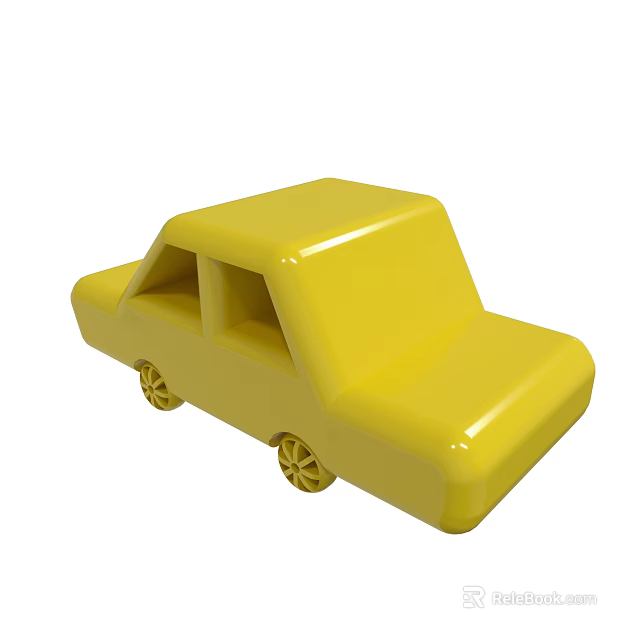 Bright Yellow Shiny Plastic Toy Car With Smooth Surface For Children's Play 3d model 
