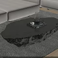 Modern Irregular Stone Coffee Table With Natural Texture Tray Glass Cups And Sofa 3d model