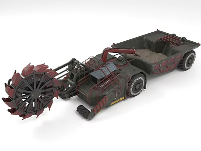 Military Style Modified Vehicle With Large Red Gear And Armored Structure 3d model