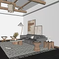 Minimalist Living Room Interior Design With Wooden Beams Sofa Coffee Table And Area Rug