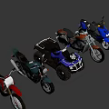 Various Motorcycle Models Including Cruiser ATV And Dirt Bike In Red Blue Black Colors