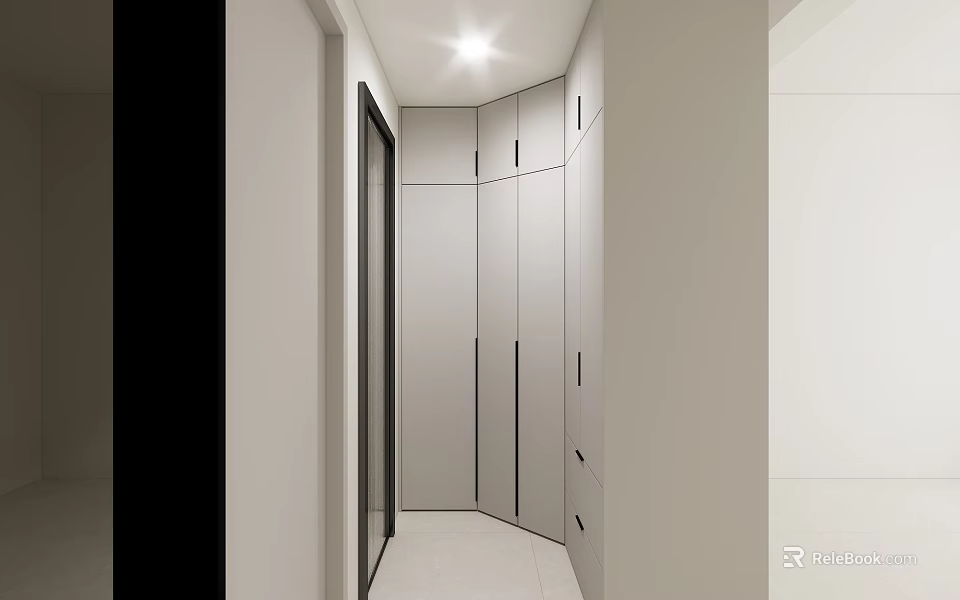 Modern Light Gray Built in Wardrobe Design with Sleek Doors in Hallway Space 3d model 