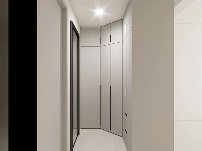 Modern Light Gray Built in Wardrobe Design with Sleek Doors in Hallway Space 3d model