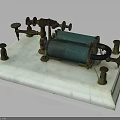 Vintage Scientific Device Featuring Green Coils Metal Components On Marble Base