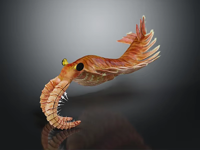 Vibrant Orange Pink Fantasy Creature With Large Claws Yellow Eyes And Segmented Body 3d model